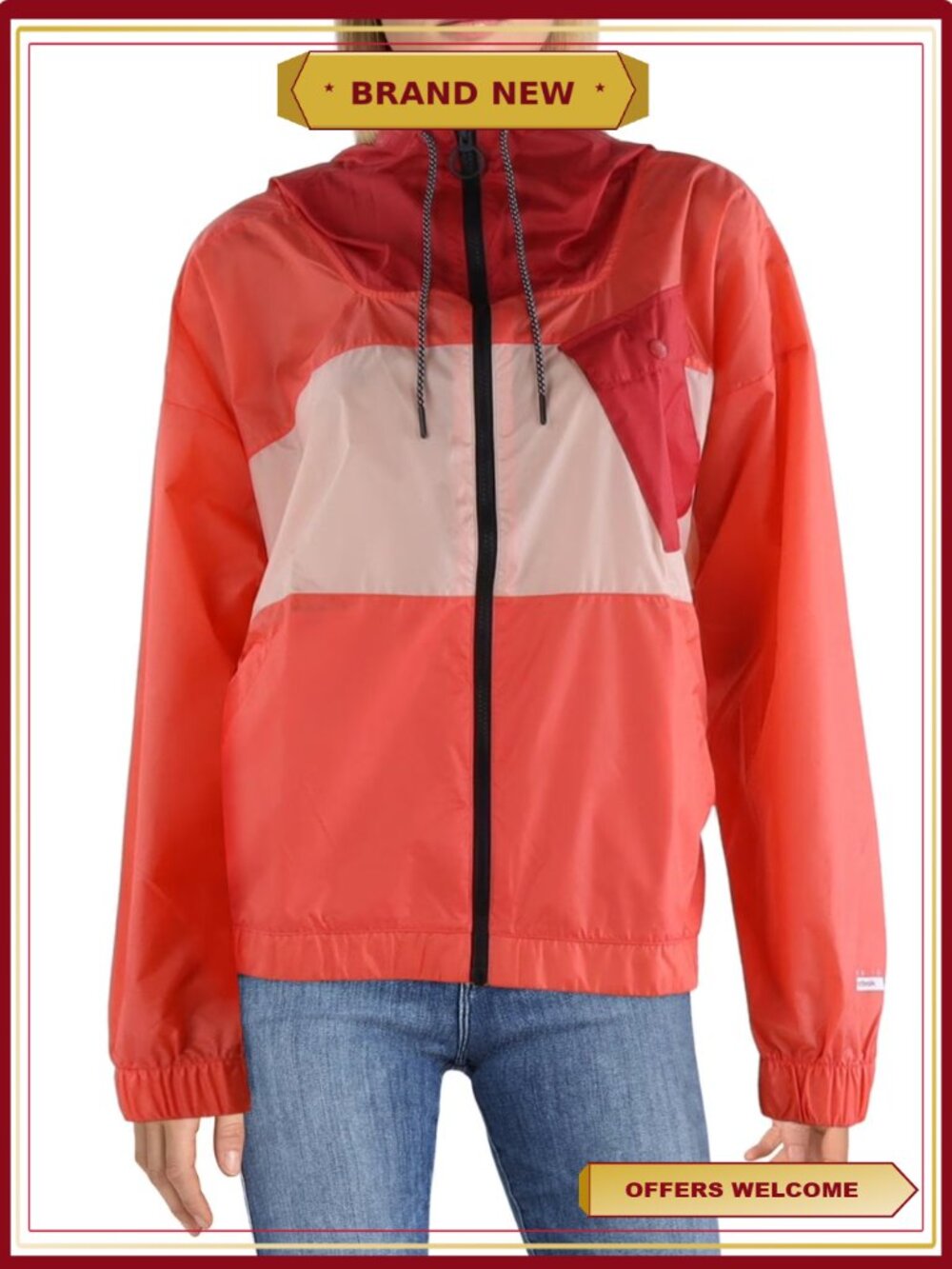 Womens Hooded Soft Shell Jacket Colorblock Nylon Long Sleeve Zip Up